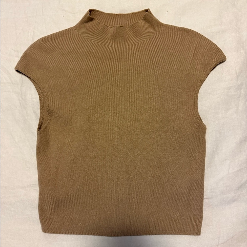 Le Lis Camel Mock Neck Sleeveless Top